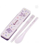 Skater x Japan Sanrio Kuromi Antibacterial Quiet Cutlery Set - Light Wreath Print (Including Chopsticks and Spoon) 1 Set