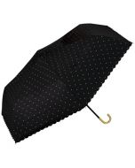 Wpc lightweight black vinyl folding umbrella for sunny and rainy days (BK black polka dots/daisy decoration) 1 piece/about 250g