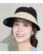 NEEDS UV CUT Foldable Large Brim Straw Hat with Hollow Top - Beige 1pc
