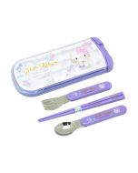 OSK x Sanrio Hello Kitty Portable Antibacterial Cutlery Set (3 pieces) and Storage Box - Ribbon Pattern (Chopsticks, Fork, Spoon) 1 Set