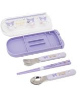 OSK Kuromi Pull-Lid Trio Chopsticks Spoon & Fork 3-Piece Set