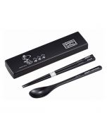 OSK PEANUTS Snoopy Black Spoon & Chopsticks Set with Sliding Case 18cm