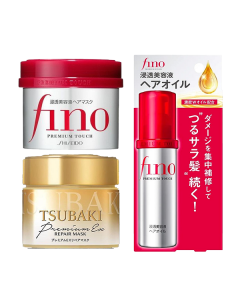 FINO Premium Touch Hair Essence Mask 230gxTsubaki Premium Repair Mask 180gxShiseido Fino Premium Touch Essnce Hair Oil 70ml (3 Pack)