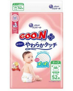 elleair GOO.N PLUS soft and moisturizing baby diapers designed for sensitive skin (M size/6-11kg) 52 pieces