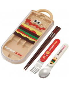 Skater BURGER CONX Portable Antibacterial Cutlery Three-piece Set - Hamburger (chopsticks, fork, spoon) 1 set