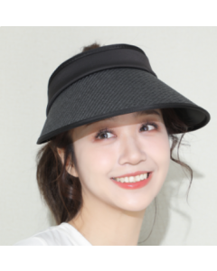 NEEDS UV CUT Foldable Large Brim Straw Hat Wind Hollow Top Hat - Black 1pc
