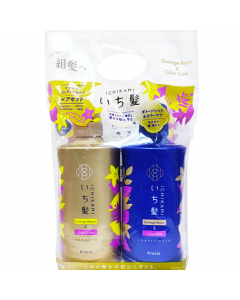 KRACIE ICHIKAMI Dyeing Damage Repair and Color Protection Shampoo and Conditioner Set - Lemon Blossom and Cherry Blossom Fragrance (Shampoo 480ml + Conditioner 480g)