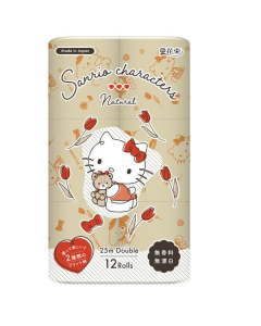 Marutomi Paper x Sanrio Characters Double-layer Cartoon Print Unbleached Wood Toilet Paper (25m/Unscented) 12 rolls/bag