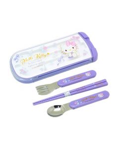 OSK x Sanrio Hello Kitty Portable Antibacterial Cutlery Set (3 pieces) and Storage Box - Ribbon Pattern (Chopsticks, Fork, Spoon) 1 Set
