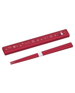 OSK Moonflower Series Portable Japanese-Style Chopsticks Set - Red (includes 19.5cm long chopsticks) 1 set