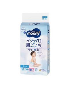 Unicharm Moony Soft Leak-Proof Baby Diapers with Waistbands (Size M/6kg-11kg) 54pcs