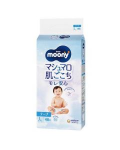 Unicharm Moony Soft Leak-Proof Baby Diapers with Adhesive Waistbands (Size L/9kg-14kg) 48pcs