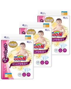 GOO.N Premium Diapers Jumbo Pack Size M 62pc (6-11KG) (Japan Domestic Version) (Pack of 3)