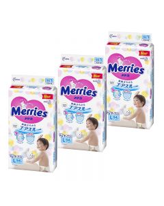 KAO Merries Super Premium Tape Diapers (L) 54pc (Pack of 3)