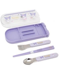 OSK Kuromi Pull-Lid Trio Chopsticks Spoon & Fork 3-Piece Set