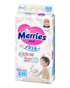 KAO Merries Air Through Tape Diaper L size (9-14kg) 54 pieces
