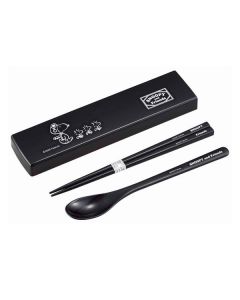 OSK PEANUTS Snoopy Black Spoon & Chopsticks Set with Sliding Case 18cm